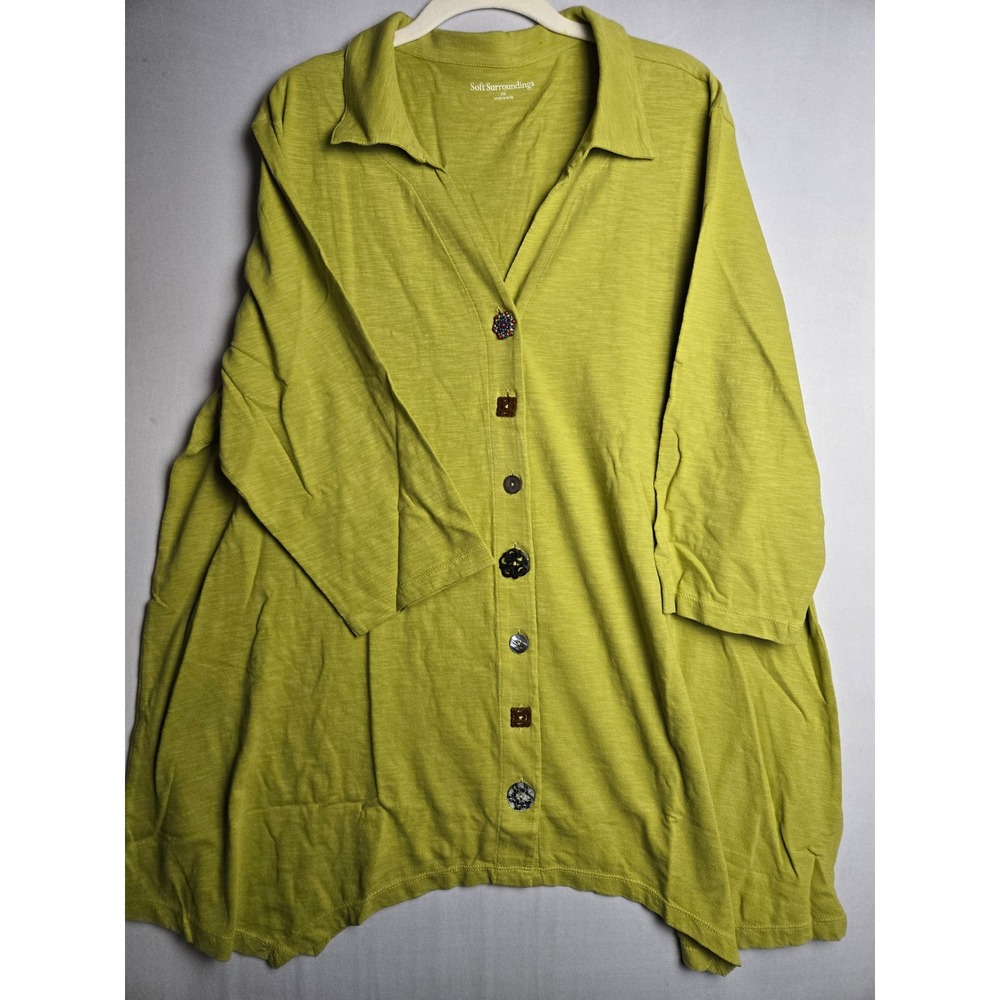 Soft Surroundings Chartreuse Green Mismatched Button Slub Knit Tunic Top 2X